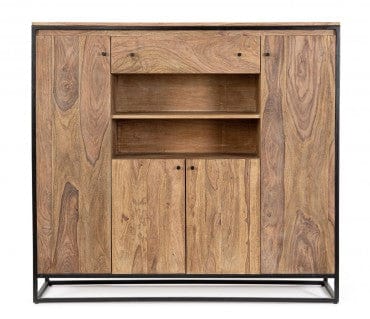 Bizzotto Cabinet din lemn de mango, cu 1 sertar si 4 usi, Nartan High Natural / Negru, l145xA40xH136 cm