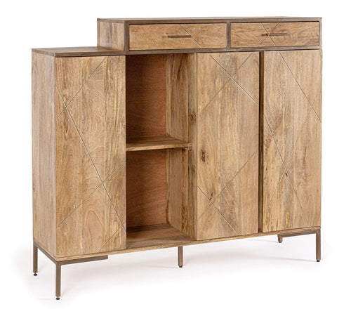 Bizzotto Cabinet din lemn de mango, cu 2 sertare si 3 usi, Jaidev High Natural, l145xA40xH132 cm