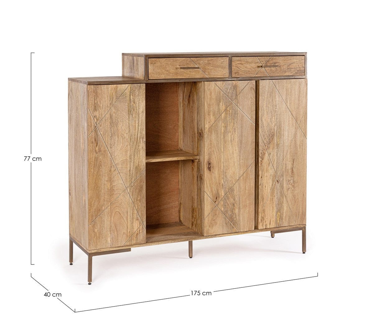 Bizzotto Cabinet din lemn de mango, cu 2 sertare si 3 usi, Jaidev High Natural, l145xA40xH132 cm