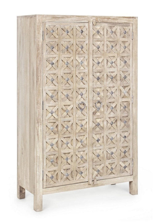 Bizzotto Cabinet din lemn de mango, cu 2 usi, Engrave Ivoir Antichizat, l92xA40xH154 cm