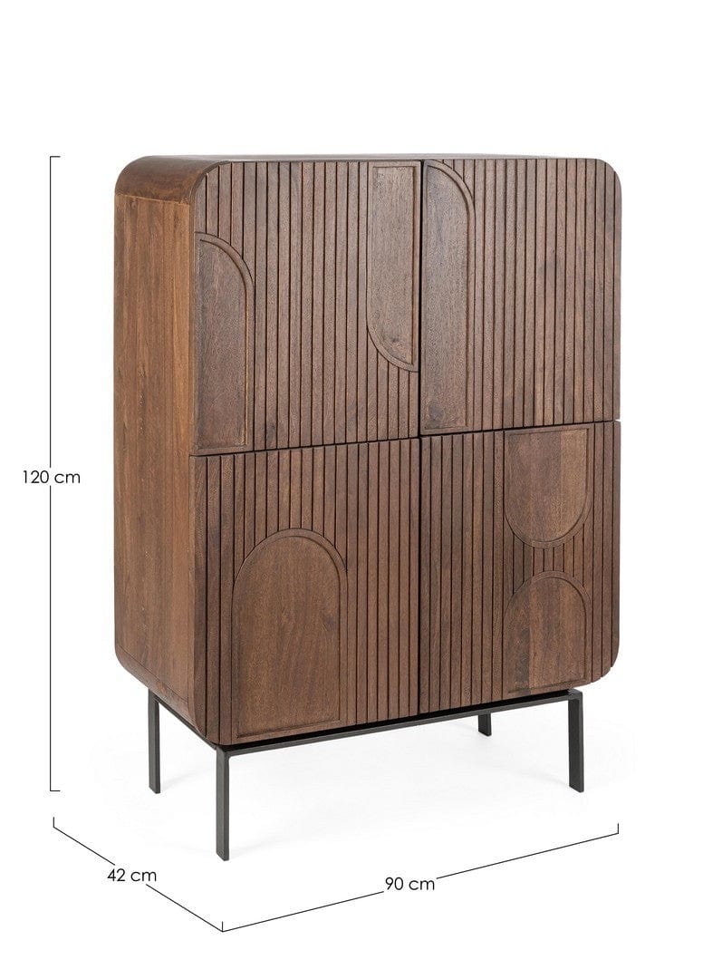 Bizzotto Cabinet din lemn de mango, cu 4 usi, Orissa High Maro, l90xA42xH120 cm