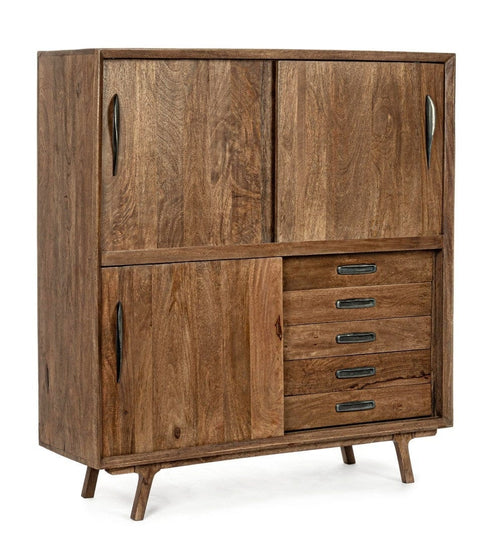 Bizzotto Cabinet din lemn de mango, cu 5 sertare si 3 usi, Sherman Natural, l135xA40xH145 cm