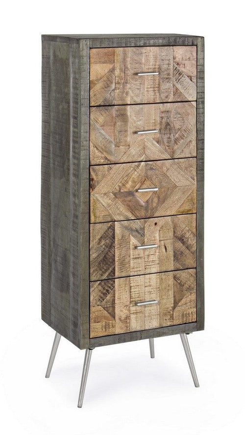 Cabinet din lemn de mango si metal, cu 5 sertare Norwood Natural, l45xA35xH120 cm