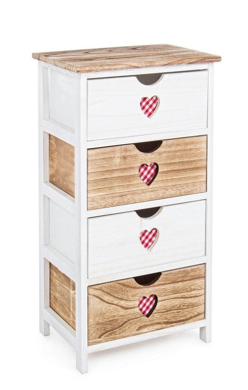 Bizzotto Cabinet din lemn de Paulownia, cu 4 sertare Chalet Alb / Natural, l40xA29xH73 cm