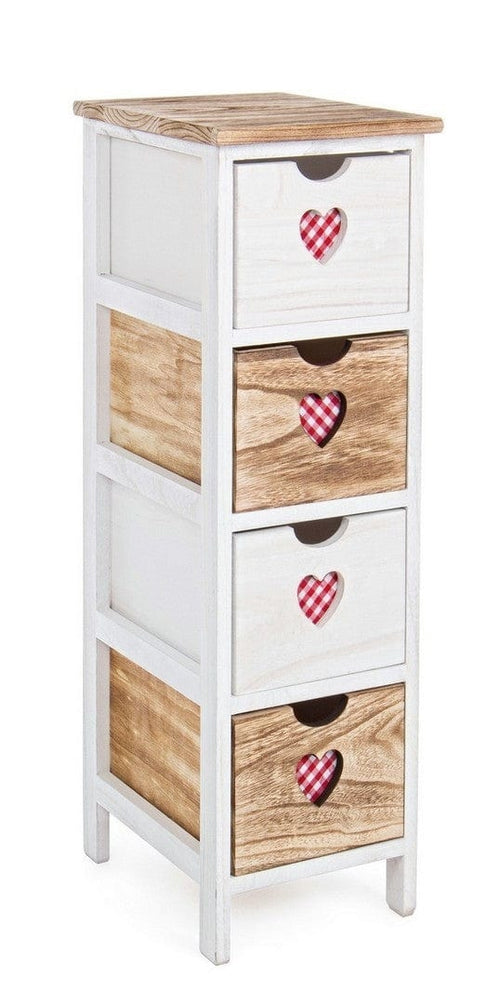 Bizzotto Cabinet din lemn de Paulownia, cu 4 sertare Chalet Slim Alb / Natural, l26xA32xH81 cm