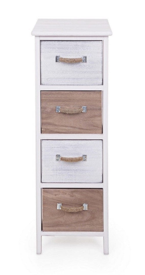 Bizzotto Cabinet din lemn de Paulownia, cu 4 sertare Meredith Slim Ivoir / Gri / Maro, l26xA32xH81 cm