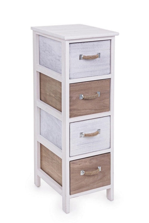 Bizzotto Cabinet din lemn de Paulownia, cu 4 sertare Meredith Slim Ivoir / Gri / Maro, l26xA32xH81 cm