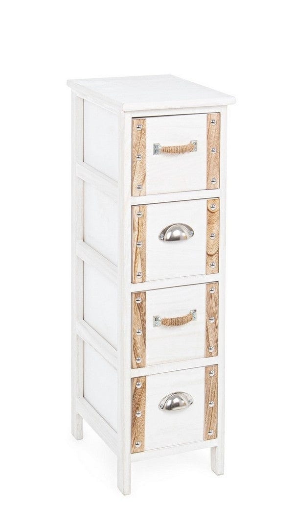 Bizzotto Cabinet din lemn de Paulownia, cu 4 sertare Romance Slim Alb / Natural, l26xA32xH81 cm