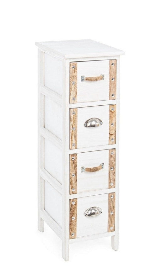 Cabinet din lemn de Paulownia, cu 4 sertare Romance Slim Alb / Natural, l26xA32xH81 cm