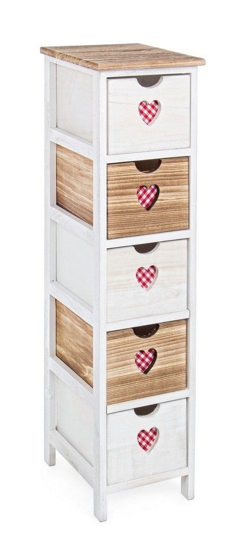 Cabinet din lemn de Paulownia, cu 5 sertare Chalet Slim Alb / Natural, l26xA32xH98 cm