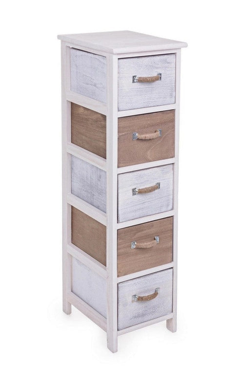 Bizzotto Cabinet din lemn de Paulownia, cu 5 sertare Meredith Slim Ivoir / Gri / Maro, l26xA32xH98 cm