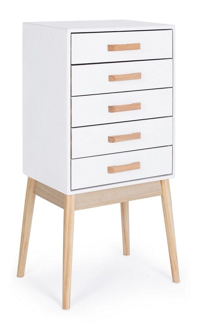 Cabinet din lemn de Paulownia, cu 5 sertare Ordinary Alb / Natural, l43xA30xH88 cm