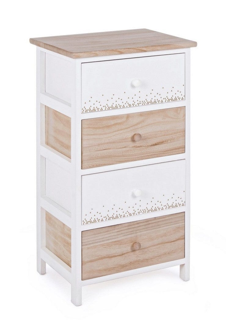 Bizzotto Cabinet din lemn de Paulownia si MDF, cu 4 sertare Ally Alb / Natural, l40xA29xH73 cm