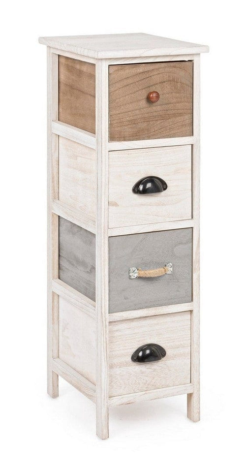 Bizzotto Cabinet din lemn de Paulownia si MDF, cu 4 sertare Madyson Slim Ivoir / Gri, l26xA32xH80 cm
