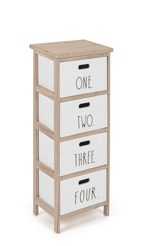 Bizzotto Cabinet din lemn de Paulownia si MDF, cu 4 sertare Numbers Slim Alb / Natural, l26xA32xH80 cm