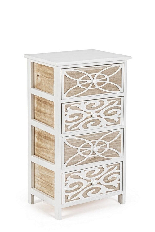 Bizzotto Cabinet din lemn de Paulownia si MDF, cu 4 sertare Pattern Alb / Natural, l40xA29xH73 cm