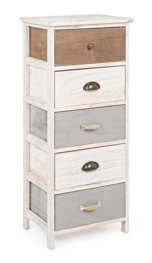 Bizzotto Cabinet din lemn de Paulownia si MDF, cu 5 sertare Madyson Ivoir / Gri, l40xA29xH90 cm