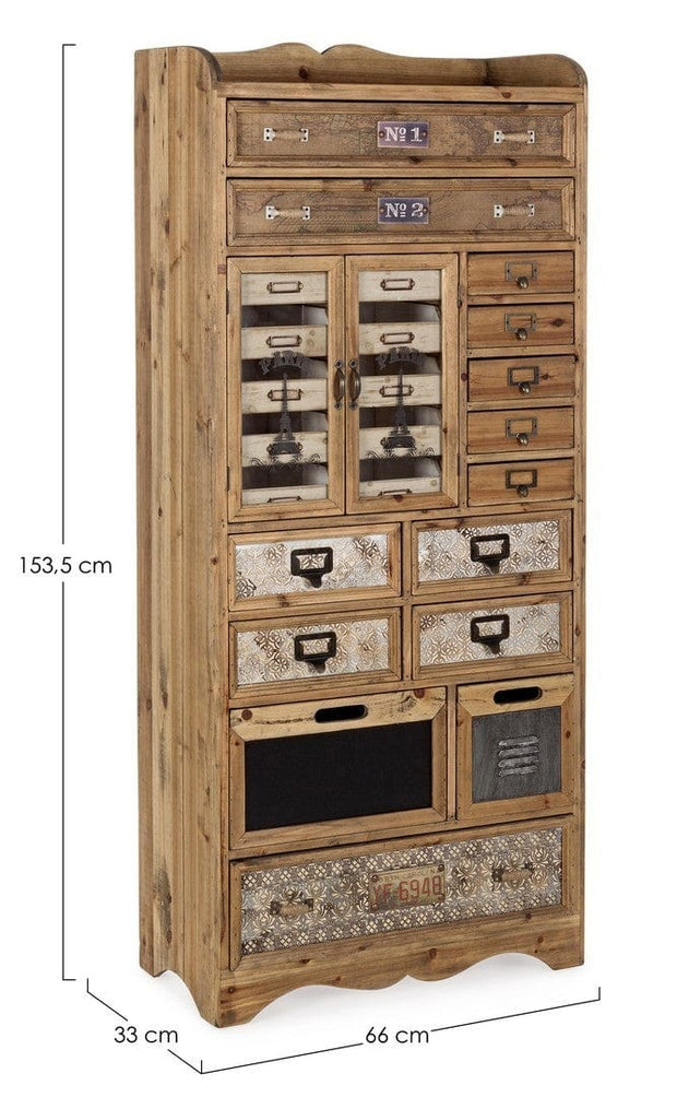 Cabinet din lemn de pin, cu 14 sertare si 2 usi Sixtem Natural, l66xA33,5xH153,5 cm (3)