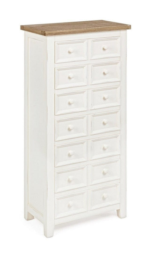 Bizzotto Cabinet din lemn de pin si MDF, cu 7 sertare Elvia Ivoir / Natural, l49xA28xH110 cm