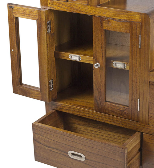 Moycor Cabinet din lemn si furnir, cu 7 sertare si 2 usi, Flash Left Nuc, l98xA25xH98 cm