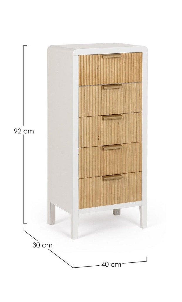 Bizzotto Cabinet din MDF, cu 5 sertare, Charley Alb / Natural, l40xA30xH92 cm