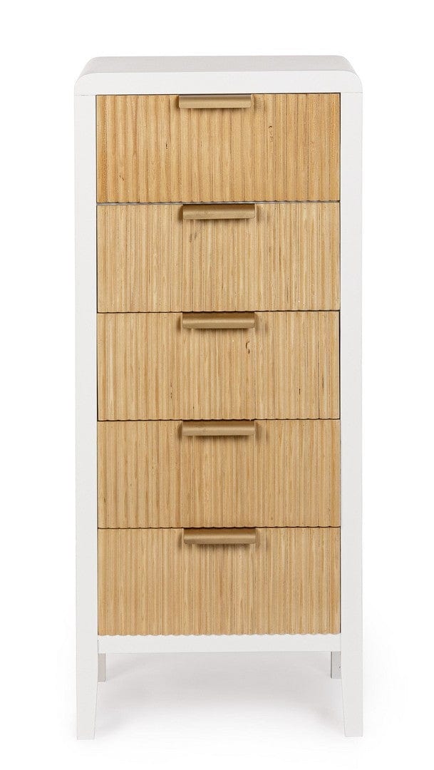 Bizzotto Cabinet din MDF, cu 5 sertare, Charley Alb / Natural, l40xA30xH92 cm