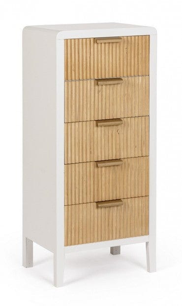 Bizzotto Cabinet din MDF, cu 5 sertare, Charley Alb / Natural, l40xA30xH92 cm