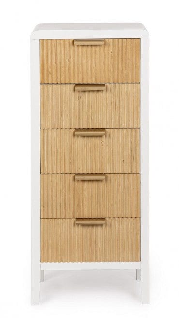 Bizzotto Cabinet din MDF, cu 5 sertare, Charley Alb / Natural, l40xA30xH92 cm