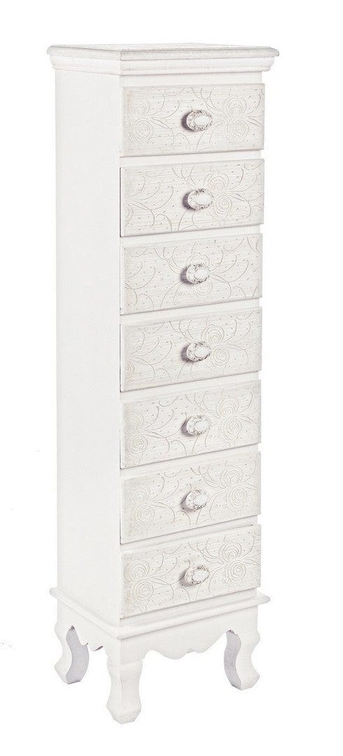 Cabinet din MDF, cu 7 sertare Clorine Alb / Ivoir, l29xA23xH112,5 cm