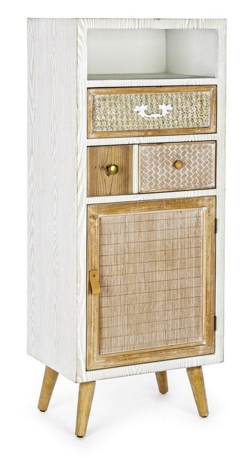 Bizzotto Cabinet din MDF si lemn de brad, cu 2 sertare si 1 usa Eloise Alb / Natural, l48xA35xH121 cm