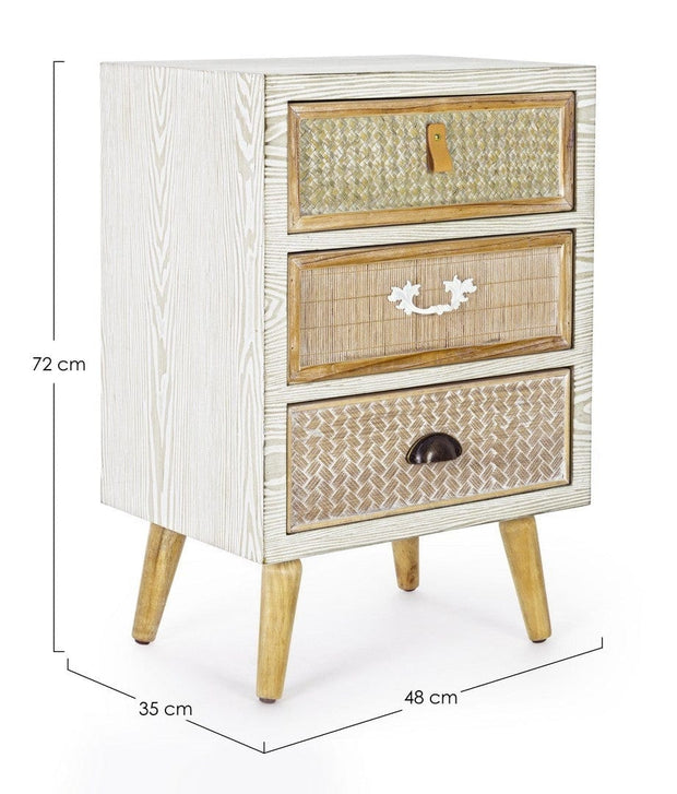 Bizzotto Cabinet din MDF si lemn de brad, cu 3 sertare Eloise Alb / Natural, l48xA35xH72 cm