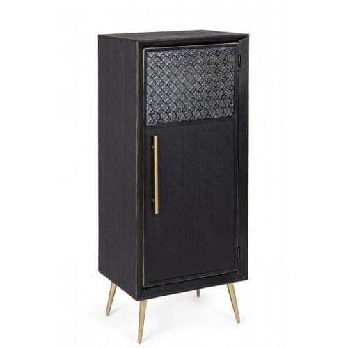 Bizzotto Cabinet din MDF si metal, cu 1 usa Ebony Negru / Auriu, l48xA35xH118 cm