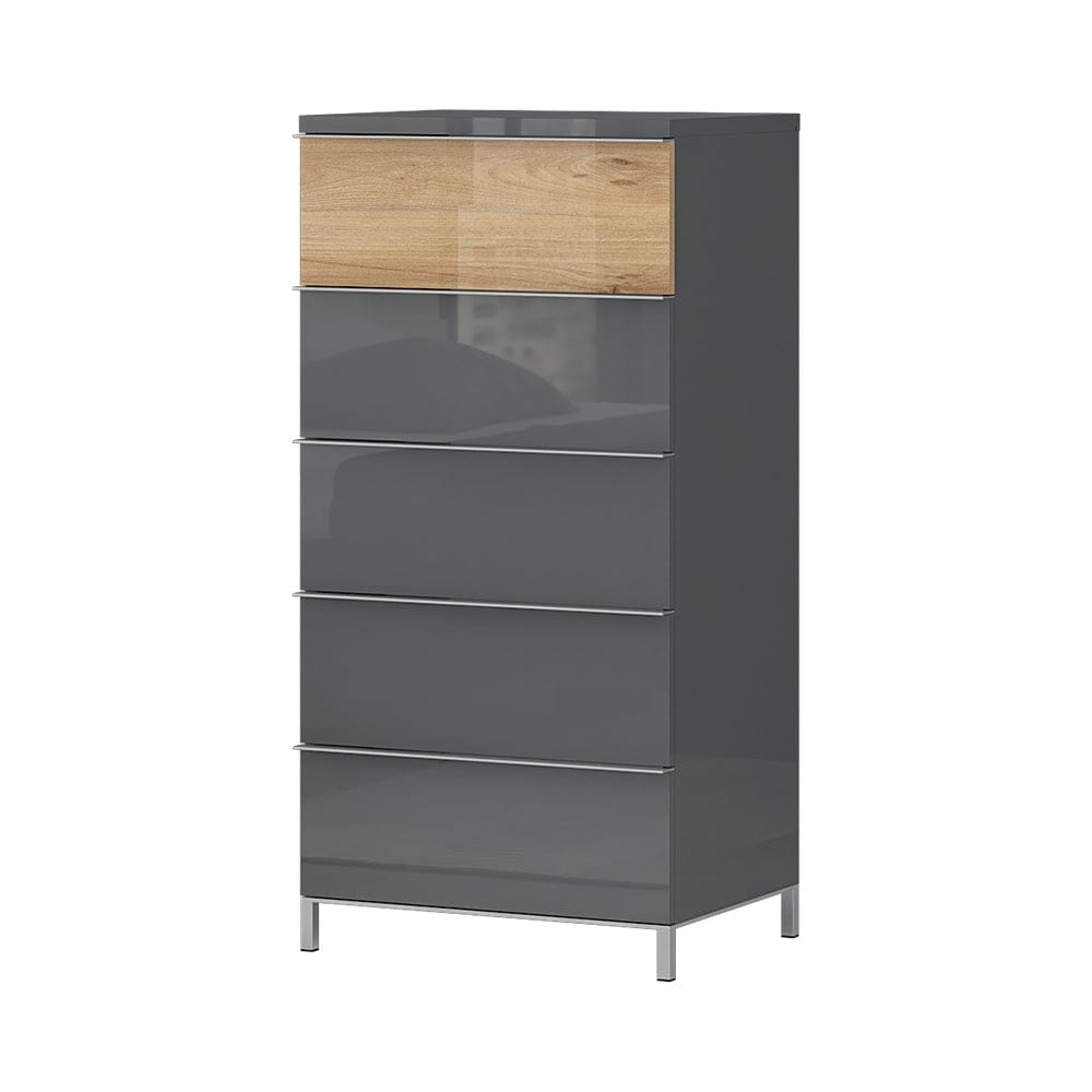 Jela Cabinet din pal, cu 5 sertare, Onyx Large Antracit / Nuc Pacific, l60xA45xH123 cm