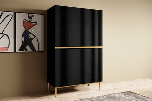 Bogart Cabinet din pal, MDF si metal, cu 2 sertare si 2 usi, Nicole 100-2D2SZ Negru / Auriu, l100xA45xH160 cm