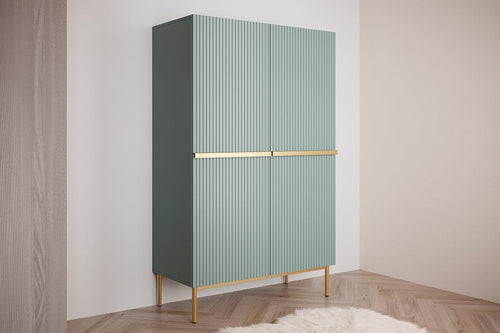 Cabinet din pal, MDF si metal, cu 2 sertare si 2 usi, Nicole 100-2D2SZ Verde Mint / Auriu, l100xA45xH160 cm