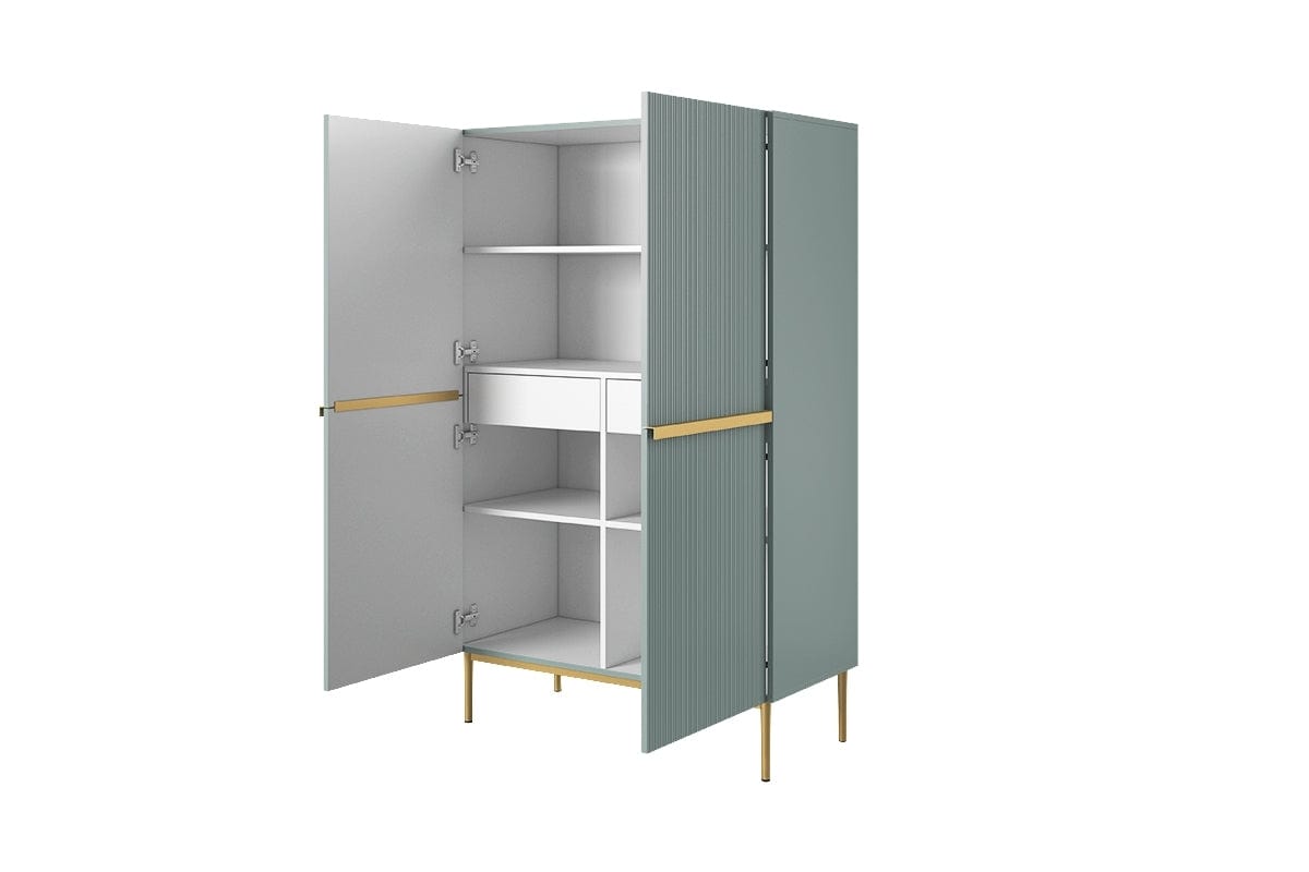 Cabinet din pal, MDF si metal, cu 2 sertare si 2 usi, Nicole 100-2D2SZ Verde Mint / Auriu, l100xA45xH160 cm (5)