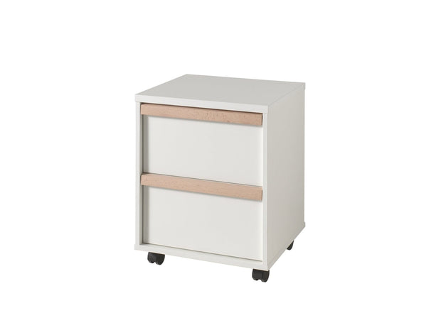 Cabinet din pal pe rotile, cu 2 sertare, pentru copii, London Alb / Natural, l48,1xA44xH60 cm