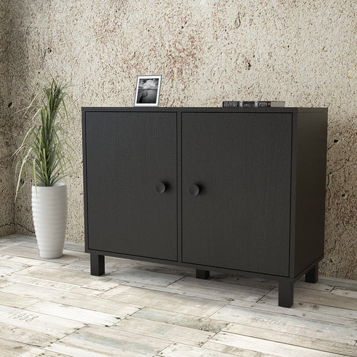 Cabinet din pal si lemn, cu 2 usi Vilamo VL35-338 Negru, l96xA40xH73,6 cm