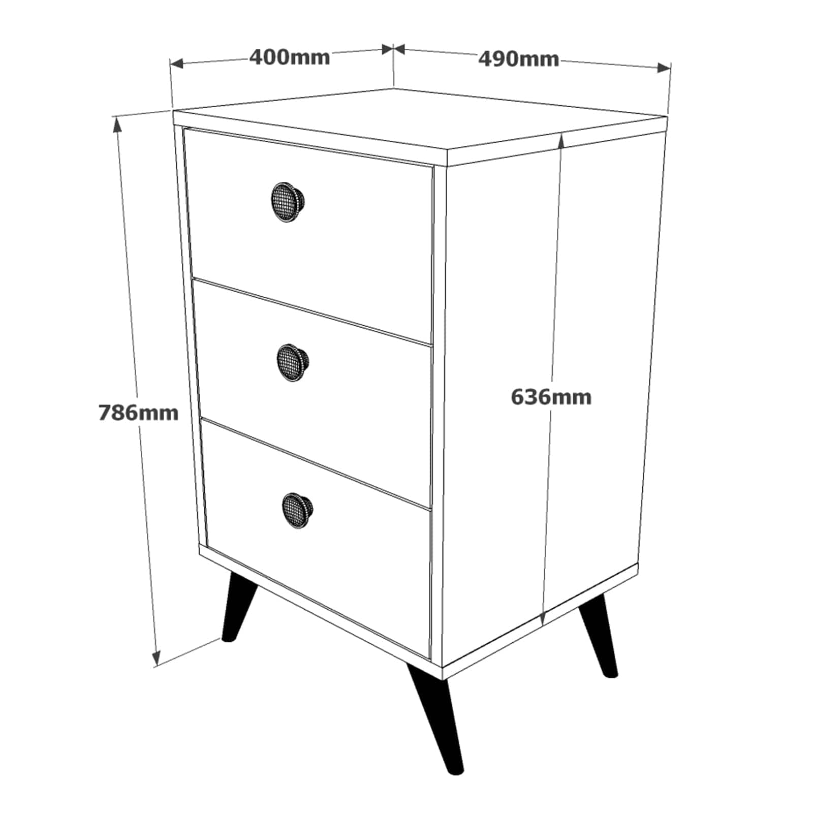 Cabinet din pal si lemn, cu 3 sertare Vilamo VL68-211 Alb / Natural, l49xA40xH78,6 cm (3)