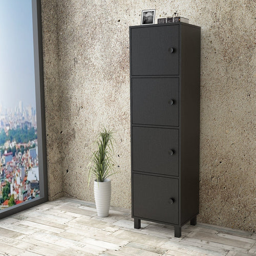 Cabinet din pal si lemn, cu 4 usi Vilamo VL30-338 Negru, l49xA40xH179,4 cm