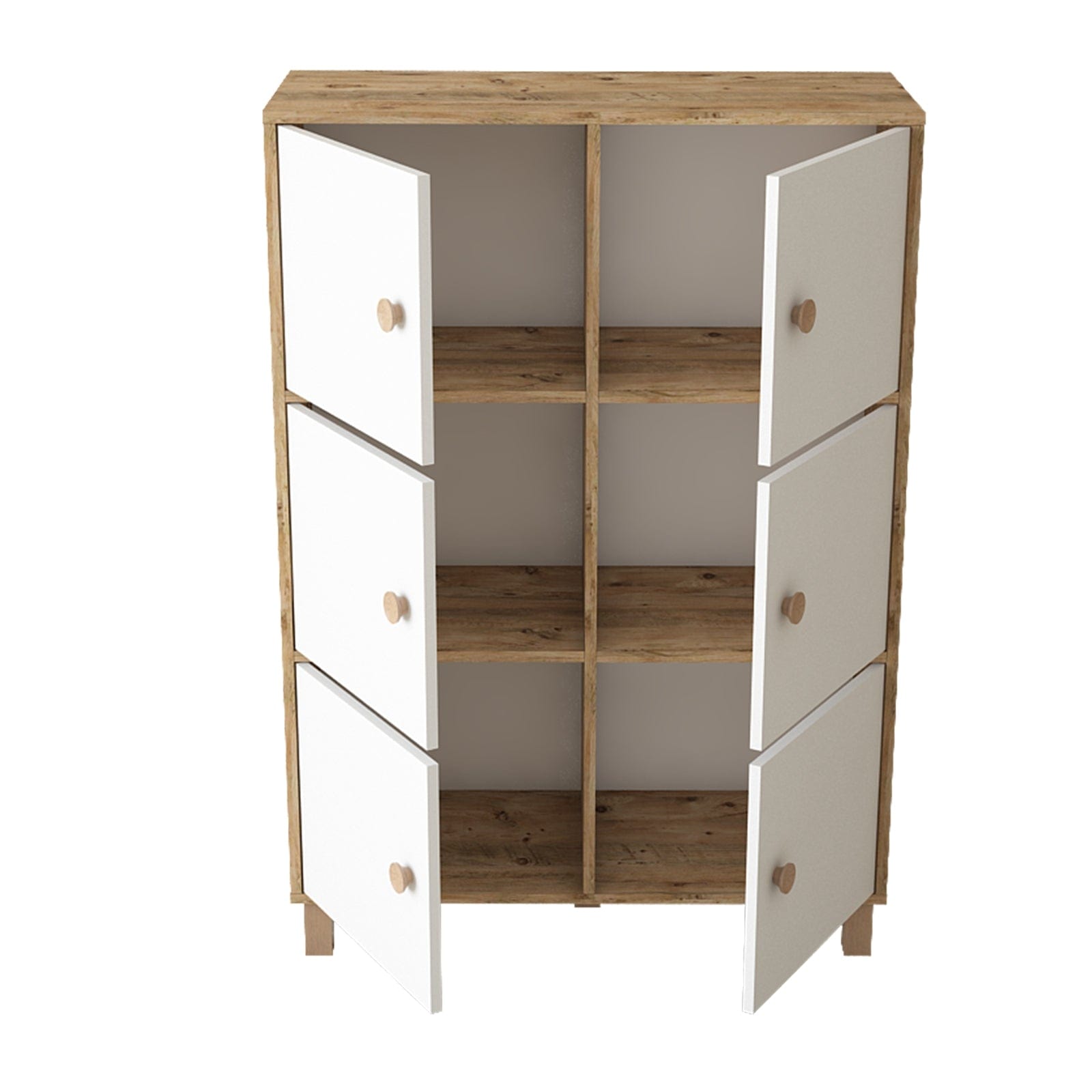 Cabinet din pal si lemn, cu 6 usi Vilamo VL48-217 Large Alb / Natural, l96xA40xH137,5 cm (2)