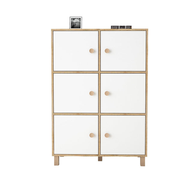 Cabinet din pal si lemn, cu 6 usi Vilamo VL48-217 Large Alb / Natural, l96xA40xH137,5 cm (3)