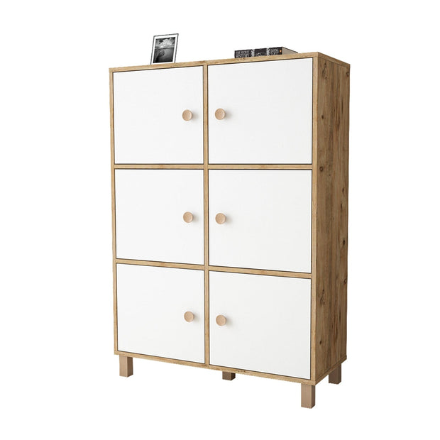 Cabinet din pal si lemn, cu 6 usi Vilamo VL48-217 Large Alb / Natural, l96xA40xH137,5 cm (4)