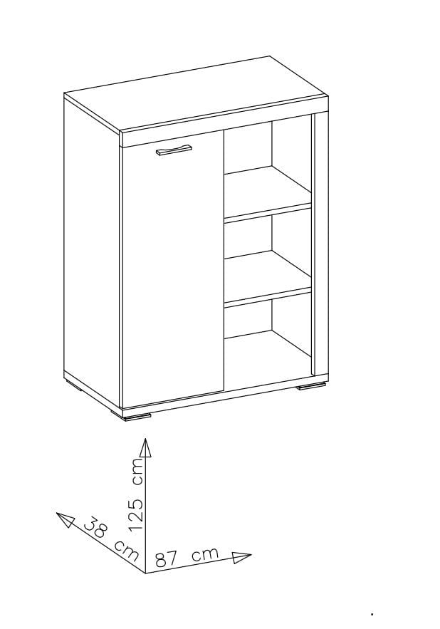 Cabinet din pal si MDF, cu 1 usa Krone Grafit / Natur, l87xA38xH125 cm - SomProduct Romania