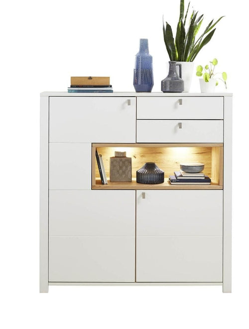 Innostyle Cabinet din pal si MDF cu 2 sertare si 2 usi, Selina Alb / Natur, l132xA41xH138 cm