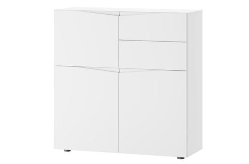 Szynaka Cabinet din pal si MDF, cu 2 sertare si 3 usi, Lucca 06 Alb, l100xA38xH103 cm