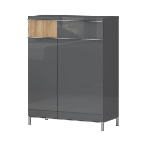 Jela Cabinet hol din pal, cu 2 usi si 1 sertar, Onyx CPL21 Antracit / Nuc Pacific, l76xA35xH101 cm