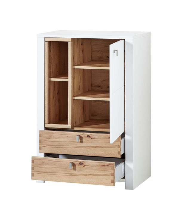 Innostyle Cabinet hol din pal si MDF cu 2 sertare si 1 usa, Selina Alb / Natur, l73xA41xH106 cm
