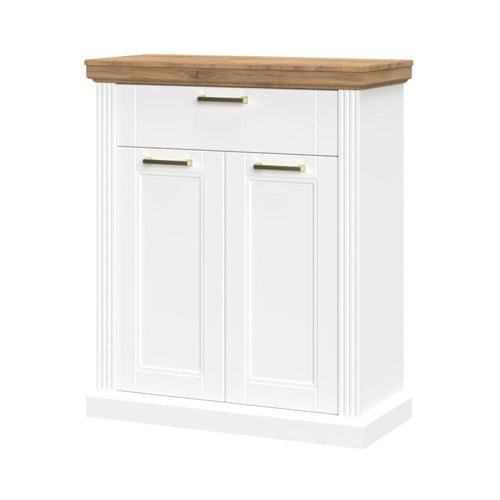 Jela Cabinet hol din pal si MDF, cu 2 usi si 1 sertar, Tara CPL21 Alb Mat / Nuc Pacific, l86xA38xH102 cm