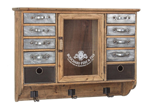 Bizzotto Cabinet suspendat din lemn de pin, cu 10 sertare si 1 usa, Officia Natural / Gri, l59,5xA17,5xH46,5 cm